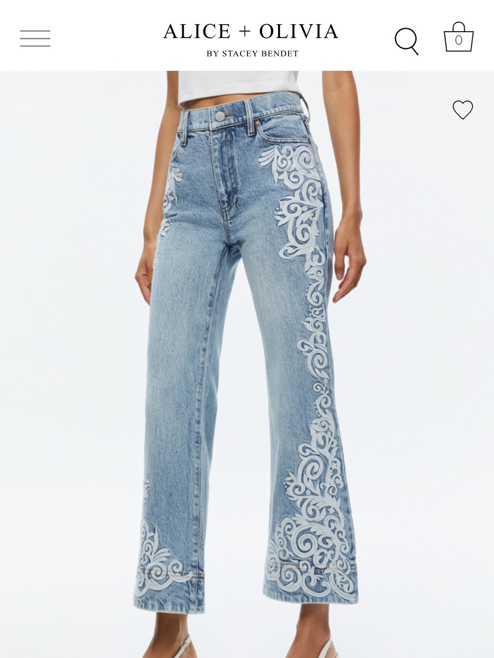 Alice + Olivia Light Blue Embroidered Flare Jeans - Picture 6 of 7